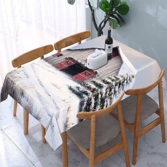 RKSupls Christmas Barn Snow Rectangle Dining Tablecloth, Washable Wipeable Stain & Wrinkle Resistant Polyester Tablecloth for Kitchen Picnic Party