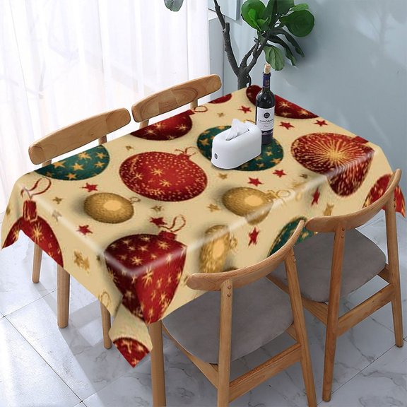 RKSupls Christmas Baubles Stars Pattern Rectangle Dining Tablecloth, Washable Wipeable Stain & Wrinkle Resistant Polyester Tablecloth for Kitchen Picnic Party