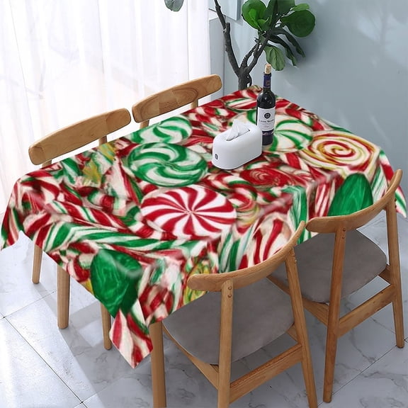 RKSupls Christmas Candy Swirl Rectangle Dining Tablecloth, Washable Wipeable Stain & Wrinkle Resistant Polyester Tablecloth for Kitchen Picnic Party