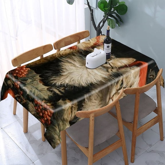 RKSupls Christmas Cats Holly Berries Rectangle Dining Tablecloth, Washable Wipeable Stain & Wrinkle Resistant Polyester Tablecloth for Kitchen Picnic Party