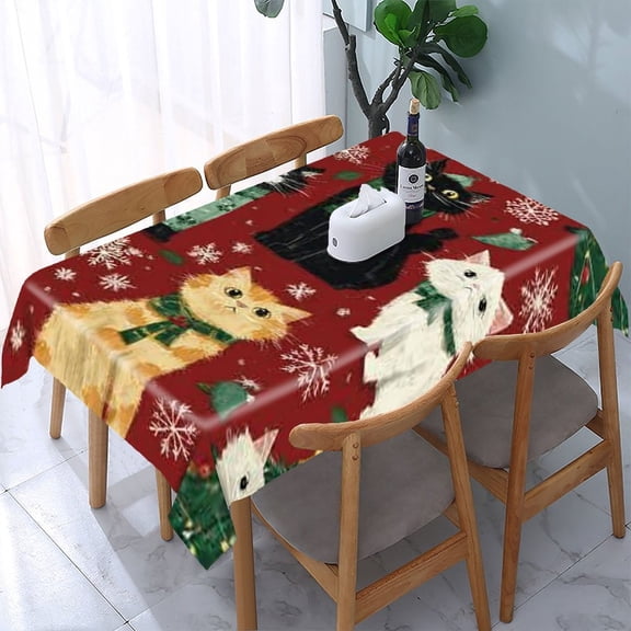 RKSupls Christmas Cats Sweater Rectangle Dining Tablecloth, Washable Wipeable Stain & Wrinkle Resistant Polyester Tablecloth for Kitchen Picnic Party