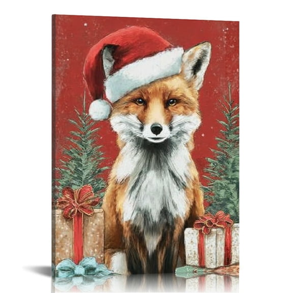 RKSupls Christmas Fox Canvas Wall Art, Canvas Prints Wall Art for Living Room Bedroom Stairway Office, Art Print Painting for New Year Home Decorations,12x16in