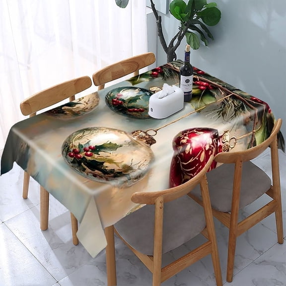 RKSupls Christmas Ornaments Holly Berries Rectangle Dining Tablecloth, Washable Wipeable Stain & Wrinkle Resistant Polyester Tablecloth for Kitchen Picnic Party