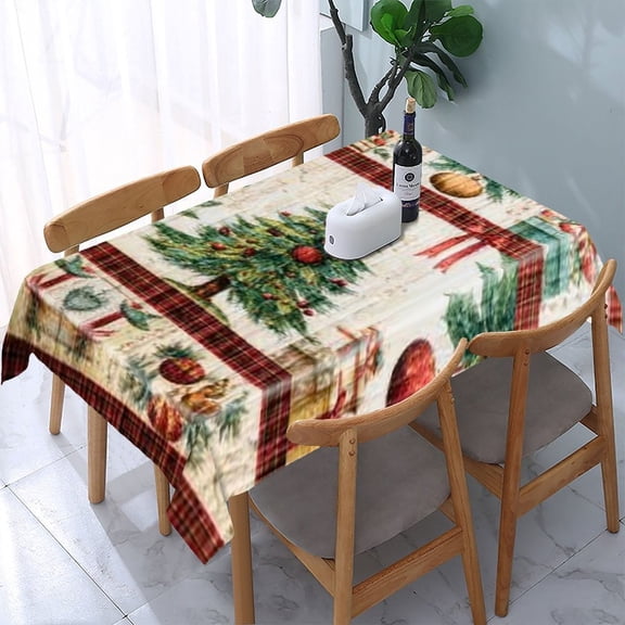 RKSupls Christmas Patchwork Plaid Vintage Rectangle Dining Tablecloth, Washable Wipeable Stain & Wrinkle Resistant Polyester Tablecloth for Kitchen Picnic Party