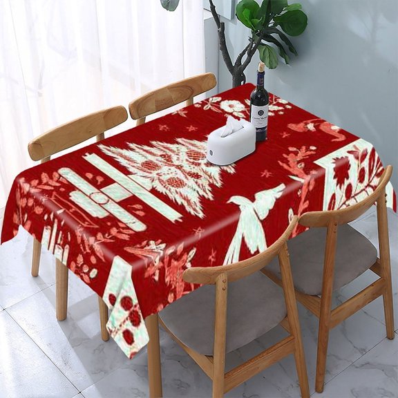 RKSupls Christmas Red Pattern Dove Rectangle Dining Tablecloth, Washable Wipeable Stain & Wrinkle Resistant Polyester Tablecloth for Kitchen Picnic Party