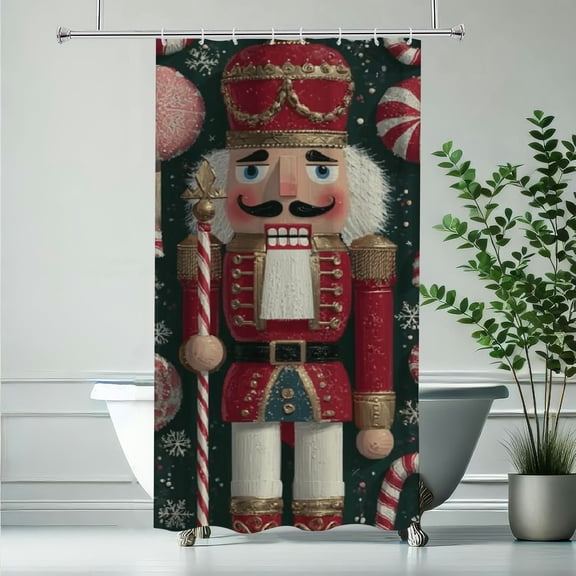 RKSupls Christmas Shower Curtain, Candy Nutcracker Shower Curtain with Hooks for Christmas Home Bathroom Decor Washable Curtains, 36x72 in