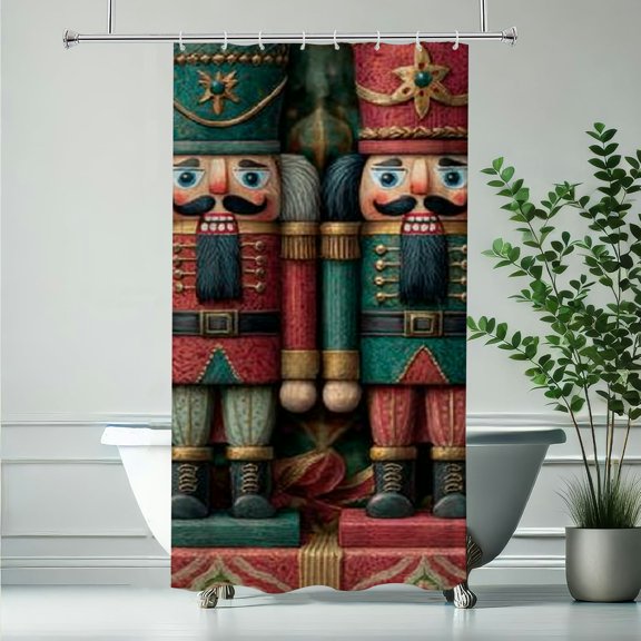 RKSupls Christmas Shower Curtain, Christmas Festive Gift Nutcracker Shower Curtain with Hooks for Christmas Home Bathroom Decor Washable Curtains, 36x72 in