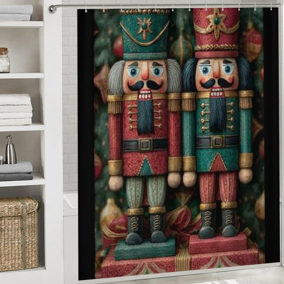 RKSupls Christmas Shower Curtain, Christmas Festive Gift Nutcracker Shower Curtain with Hooks for Christmas Home Bathroom Decor Washable Curtains, 72x72 in