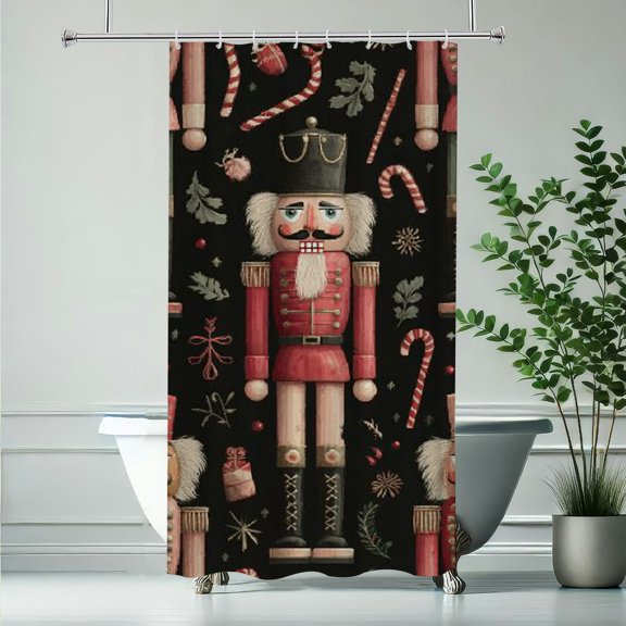 RKSupls Christmas Shower Curtain, Christmas Nutcracker Cane Shower Curtain with Hooks for Christmas Home Bathroom Decor Washable Curtains, 36x72 in