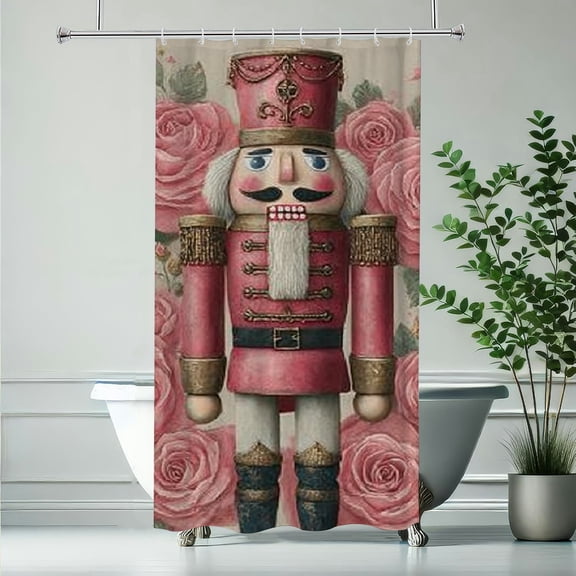 RKSupls Christmas Shower Curtain, Christmas Nutcracker Present Curtain with Hooks for Home Bathroom Decor Washable Curtains, 36x72 in