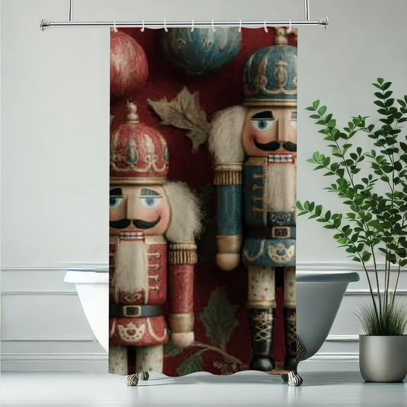 RKSupls Christmas Shower Curtain, Christmas Nutcrackers Berries Curtain with Hooks for Christmas Home Bathroom Decor Washable Curtains, 36x72 in