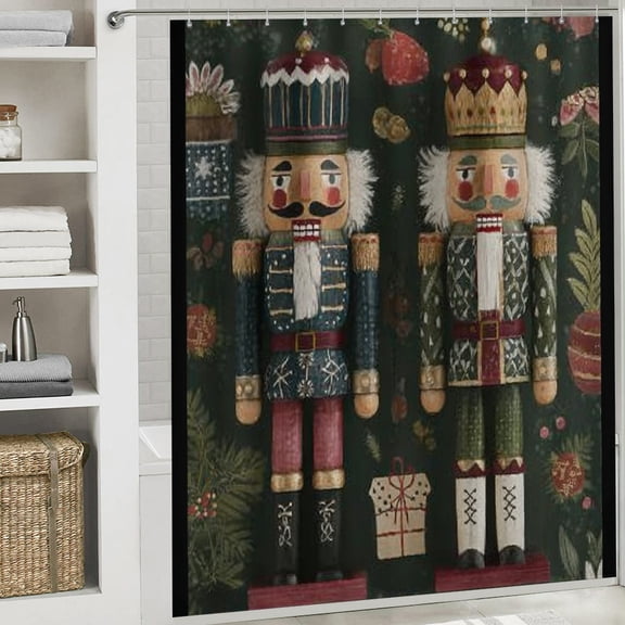 RKSupls Christmas Shower Curtain, Christmas Nutcrackers Theme Shower Curtain with Hooks for Christmas Home Bathroom Decor Washable Curtains, 72x72 in