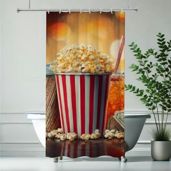 RKSupls Christmas Shower Curtain, Cinema Popcorn Shower Curtain with Hooks for Christmas Home Bathroom Decor Washable Curtains, 36x72 in