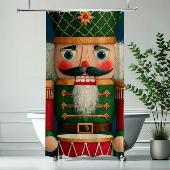 RKSupls Christmas Shower Curtain, Classic Nutcracker Drummer Shower Curtain with Hooks for Christmas Home Bathroom Decor Washable Curtains, 36x72 in