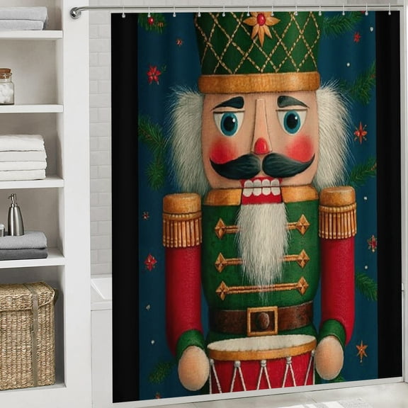 RKSupls Christmas Shower Curtain, Classic Nutcracker Drummer Shower Curtain with Hooks for Christmas Home Bathroom Decor Washable Curtains, 72x72 in