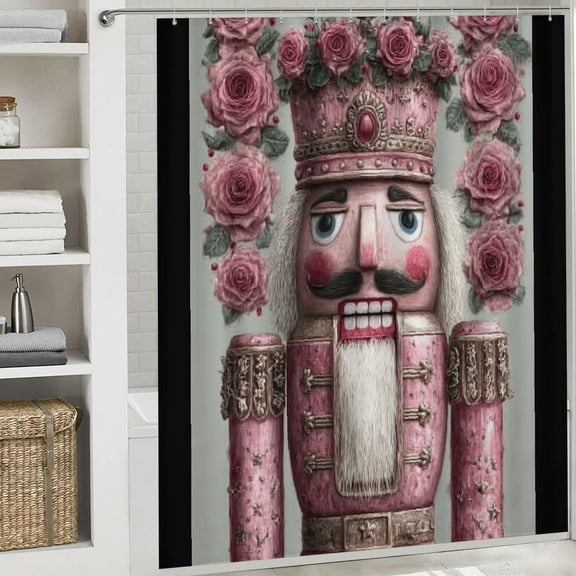 RKSupls Christmas Shower Curtain, Flower Nutcracker Shower Curtain with Hooks for Christmas Home Bathroom Decor Washable Curtains, 72x72 in