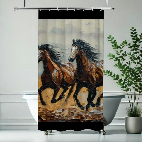 RKSupls Christmas Shower Curtain, Galloping Horse Curtain with Hooks for Christmas Home Bathroom Decor Washable Curtains, 36x72 in