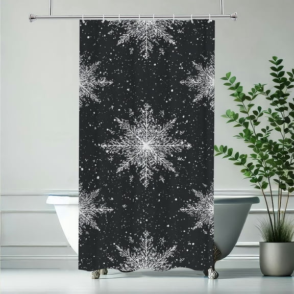 RKSupls Christmas Shower Curtain, Grey White Snowflake Shower Curtain with Hooks for Christmas Home Bathroom Decor Washable Curtains, 36x72 in