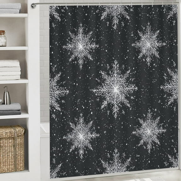 RKSupls Christmas Shower Curtain, Grey White Snowflake Shower Curtain with Hooks for Christmas Home Bathroom Decor Washable Curtains, 72x72 in