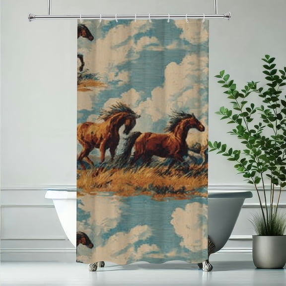 RKSupls Christmas Shower Curtain, Horse Signs Curtain with Hooks for Christmas Home Bathroom Decor Washable Curtains, 36x72 in