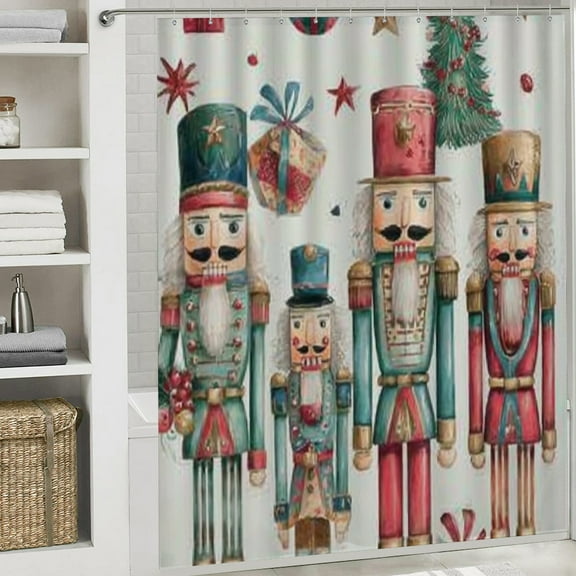 RKSupls Christmas Shower Curtain, Kids Nutcracker Shower Curtain with Hooks for Christmas Home Bathroom Decor Washable Curtains, 72x72 in