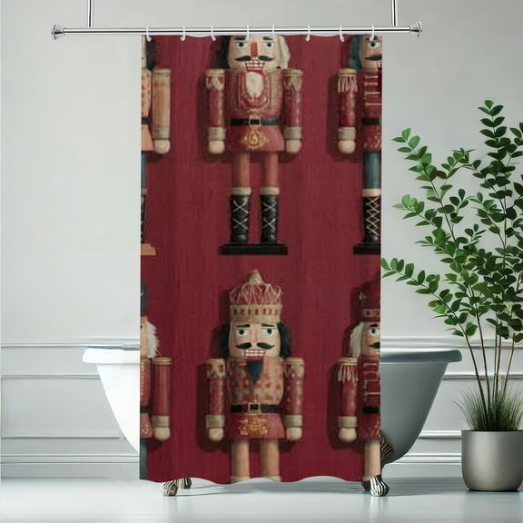 RKSupls Christmas Shower Curtain, Nutcracker Soldiers Pattern Shower Curtain with Hooks for Christmas Home Bathroom Decor Washable Curtains, 36x72 in