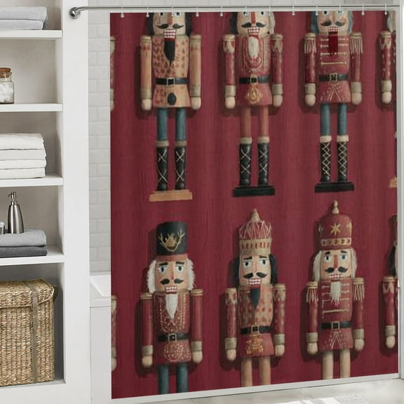 RKSupls Christmas Shower Curtain, Nutcracker Soldiers Pattern Shower Curtain with Hooks for Christmas Home Bathroom Decor Washable Curtains, 72x72 in