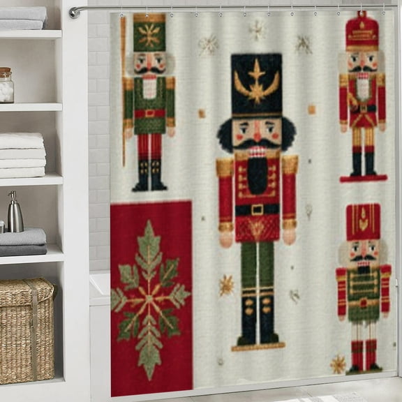 RKSupls Christmas Shower Curtain,  Nutcracker Soldiers Shower Curtain with Hooks for Christmas New Year Home Bathroom Decor Washable Curtains, 72x72 in