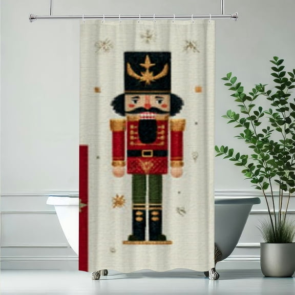 RKSupls Christmas Shower Curtain, Nutcracker Soldiers Shower Curtain with Hooks for Christmas Home Bathroom Decor Washable Curtains, 36x72 in