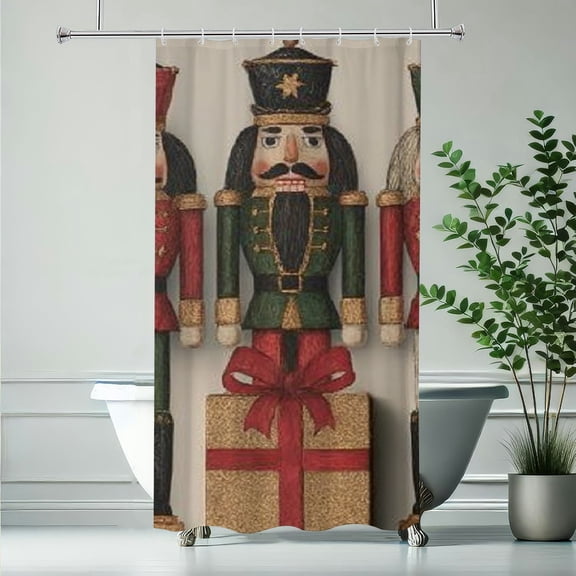 RKSupls Christmas Shower Curtain, Nutcrackers Present Curtain with Hooks for Home Bathroom Decor Washable Curtains, 36x72 in