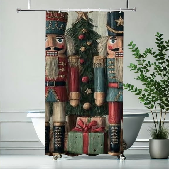 RKSupls Christmas Shower Curtain, Nutcrackers Presents Shower Curtain with Hooks for Christmas Home Bathroom Decor Washable Curtains, 36x72 in