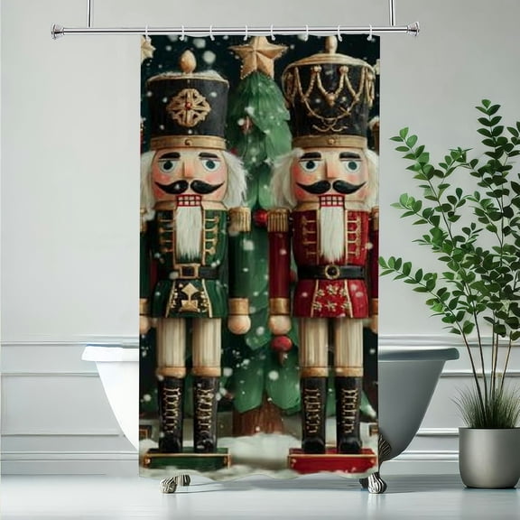 RKSupls Christmas Shower Curtain, Nutcrackers Royal Guarder Shower Curtain with Hooks for Christmas Home Bathroom Decor Washable Curtains, 36x72 in