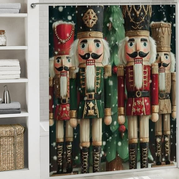 RKSupls Christmas Shower Curtain, Nutcrackers Royal Guarder Shower Curtain with Hooks for Christmas Home Bathroom Decor Washable Curtains, 72x72 in