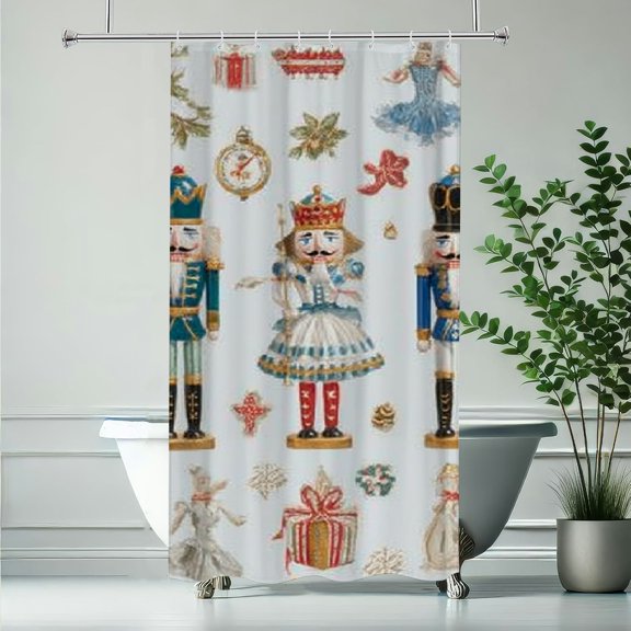 RKSupls Christmas Shower Curtain, Nutcrackers Theme Curtain with Hooks for Christmas Home Bathroom Decor Washable Curtains, 36x72 in