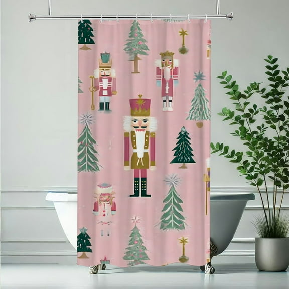 RKSupls Christmas Shower Curtain, Pink Nutcracker Signs Curtain with Hooks for Home Bathroom Decor Washable Curtains, 36x72 in