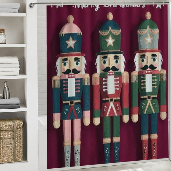 RKSupls Christmas Shower Curtain, Purple Nutcracker Shower Curtain with Hooks for Christmas Home Bathroom Decor Washable Curtains, 72x72 in