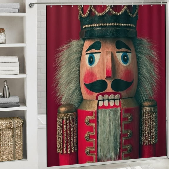 RKSupls Christmas Shower Curtain, Red Nutcracker Shower Curtain with Hooks for Christmas Home Bathroom Decor Washable Curtains, 72x72 in