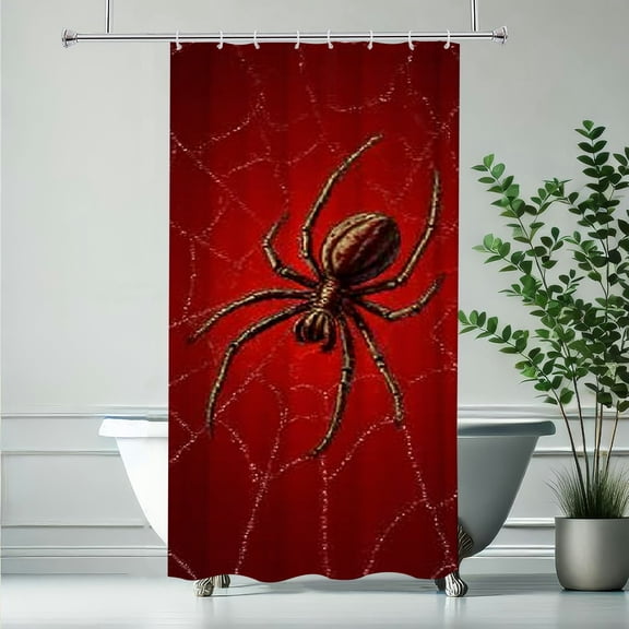 RKSupls Christmas Shower Curtain, Red Spider Shower Curtain with Hooks for Christmas Home Bathroom Decor Washable Curtains, 36x72 in