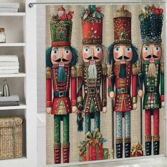 RKSupls Christmas Shower Curtain, Royal Guarder Nutcracker Shower Curtain with Hooks for Christmas Home Bathroom Decor Washable Curtains, 72x72 in