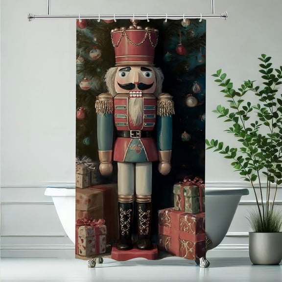 RKSupls Christmas Shower Curtain, Vintage Nutcracker Curtain with Hooks for Home Bathroom Decor Washable Curtains, 36x72 in