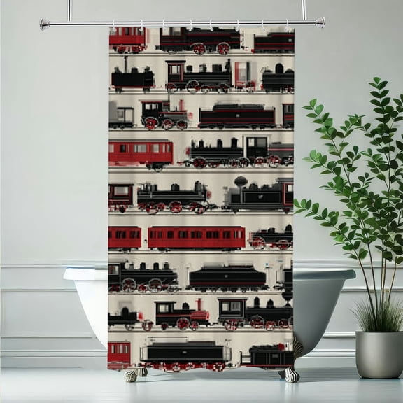 RKSupls Christmas Shower Curtain, Vintage Train Car Shower Curtain with Hooks for New Year Home Bathroom Decor Washable Curtains, 36x72 in