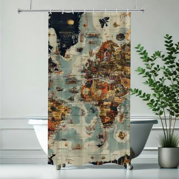 RKSupls Christmas Shower Curtain, World Map Shower Curtain with Hooks for New Year Home Bathroom Decor Washable Curtains, 36x72 in