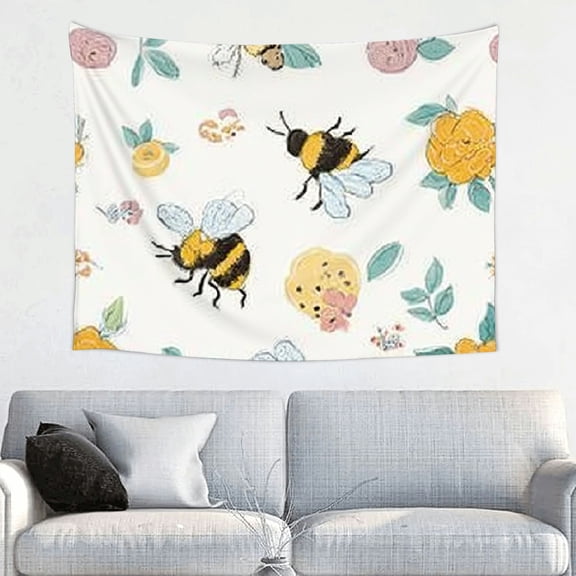 RKSupls Christmas Tapestry Wall Art, Bee Signs Christmas Hanging Tapestry Decoration for New Year Bedroom, Living Room, Dorm, Apartment Home Decor,40*30in