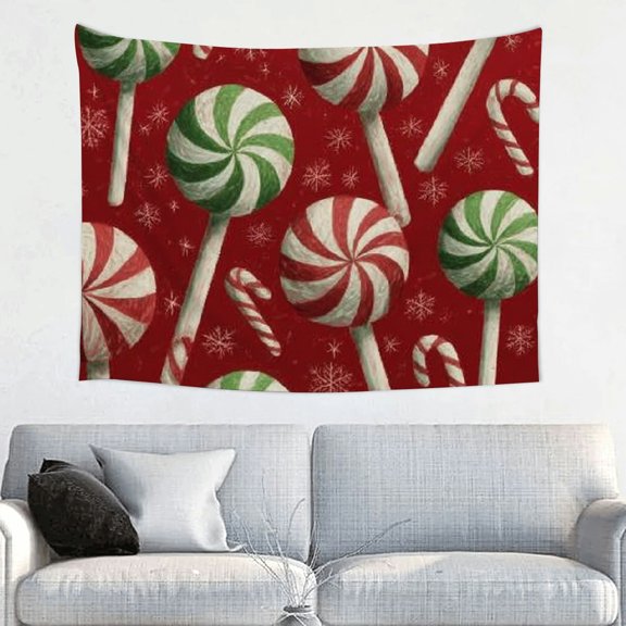 RKSupls Christmas Tapestry Wall Art, Candy Swirls Hanging Tapestry Decoration for Happy New Year Bedroom, Living Room, Dorm, Apartment Home Decor,40*30in