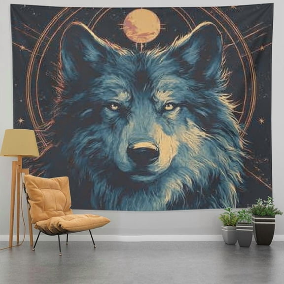 RKSupls Christmas Tapestry Wall Art, Catroon Wolf Dream Catcher Hanging Tapestry Decoration for Happy New Year Bedroom, Living Room, Dorm, Apartment Home Decor,60*50in