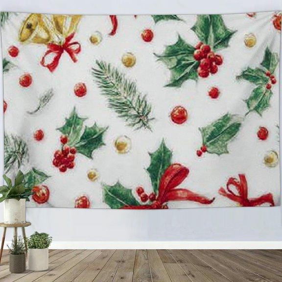RKSupls Christmas Tapestry Wall Art, Christmas Fruit Bells Signs Tapestry Decoration for New Year Bedroom, Living Room, Dorm, Apartment Home Decor,90*60in