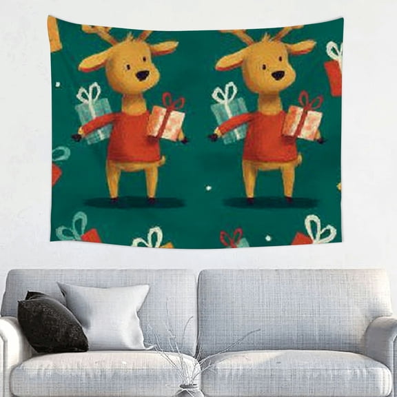 RKSupls Christmas Tapestry Wall Art, Cute Deer Christmas Tapestry Decoration for New Year Bedroom, Living Room, Dorm, Apartment Home Decor,40*30in