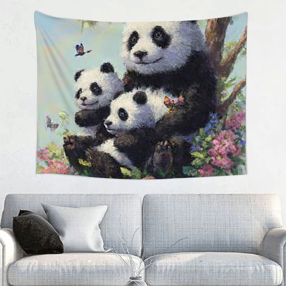 RKSupls Christmas Tapestry Wall Art, Cute Panda Hanging Tapestry Decoration for Happy New Year Bedroom, Living Room, Dorm, Apartment Home Decor.40*30in