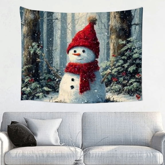 RKSupls Christmas Tapestry Wall Art, Cute Snowman Theme Tapestry Decoration for New Year Bedroom, Living Room, Dorm, Apartment Home Decor,40*30in