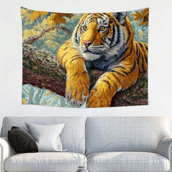 RKSupls Christmas Tapestry Wall Art, Cute Tiger Cub Hanging Tapestry Decoration for Happy New Year Bedroom, Living Room, Dorm, Apartment Home Decor,40*30in